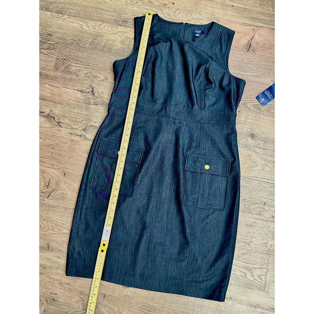 NWT Chaps Womens Size 16 Sheath Dress Dark Wash Utility Pockets Sleeveless - Picture 6 of 9